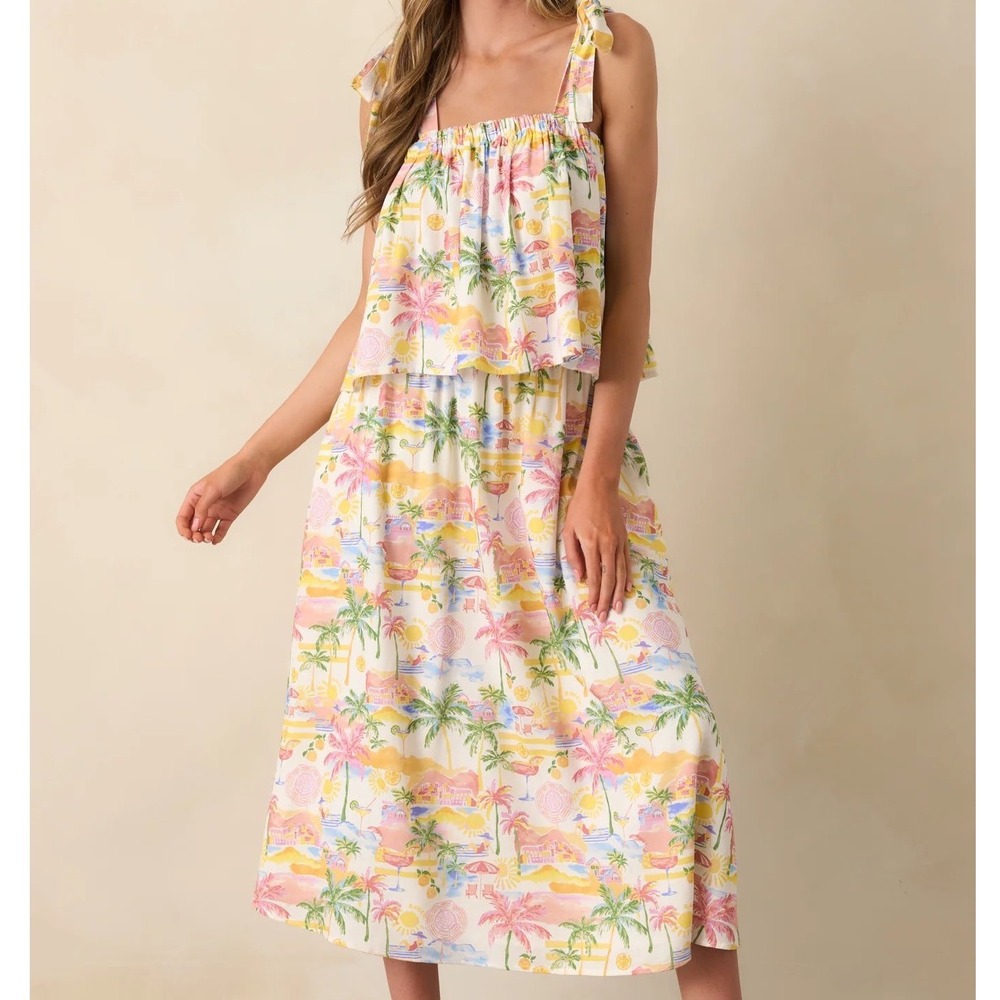 NWT La February Tropical Print Skirt Set Medium Large Tie Strap Vacation Resort